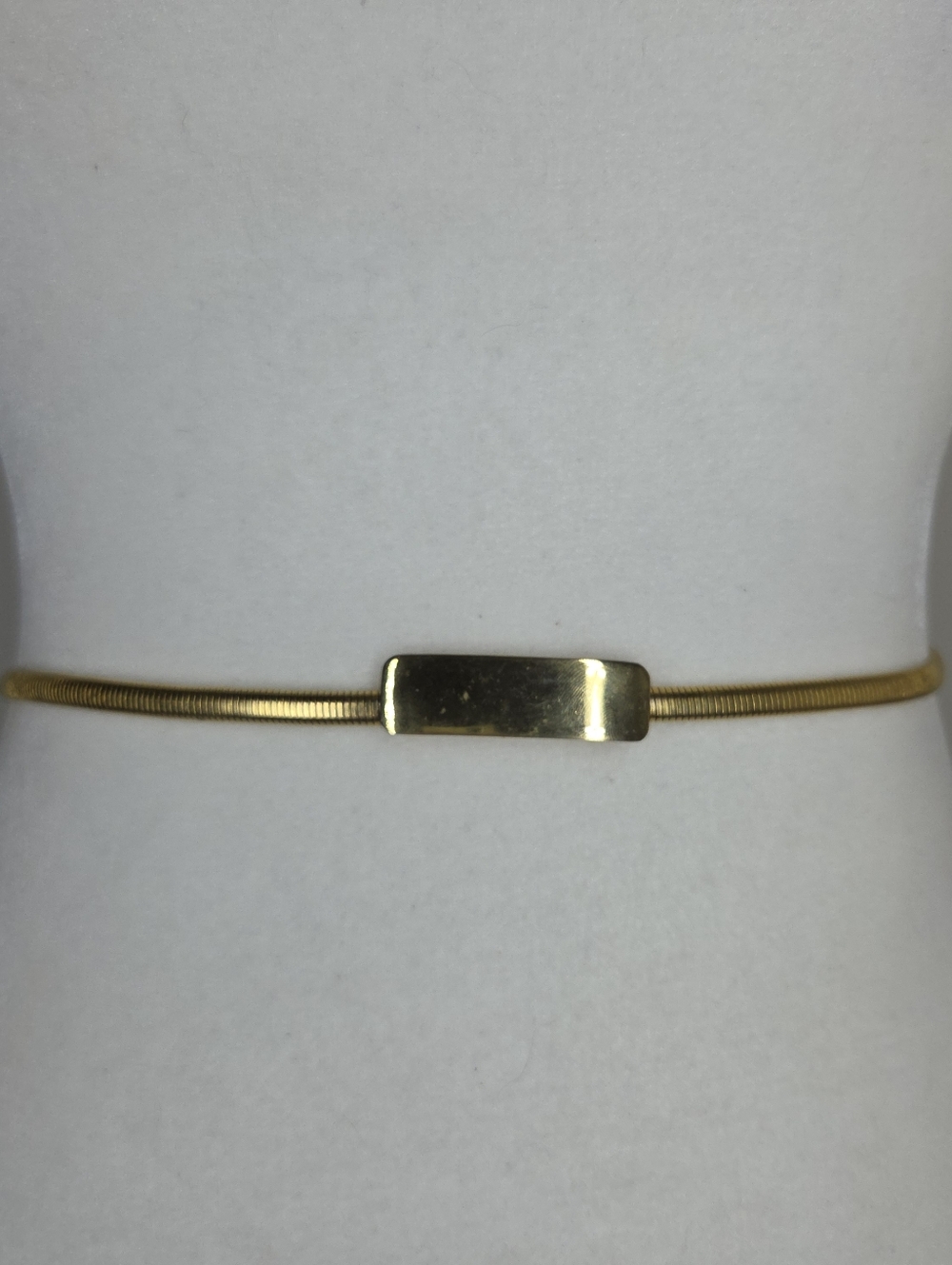 Vtg Gold Tone Snake Chain Stretchy Waist Cinch Skinny Belt Rectangle Buckle 25"